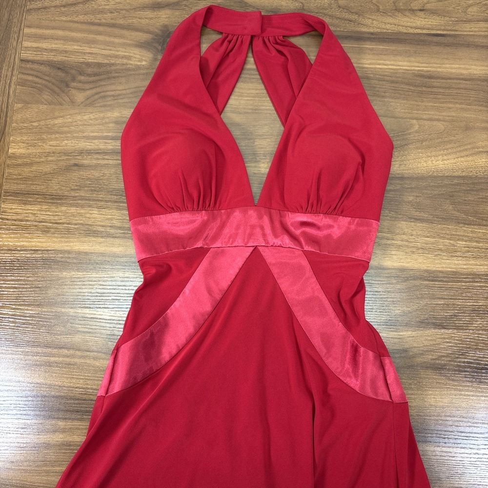 Morgan & Co Red Halter Neck Sweetheart Backless Fit & Flare Midi Dress Sz S